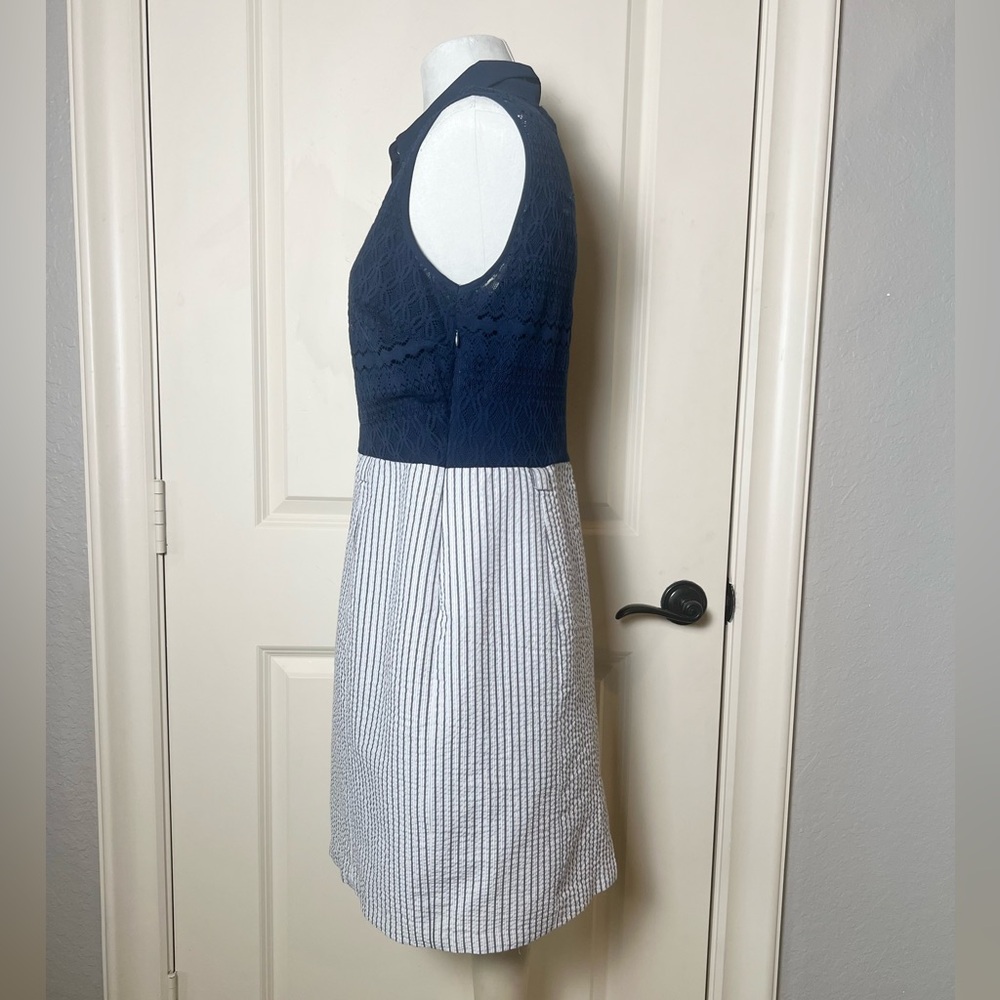 ALYX dress navy blue lace top with white and blue pin striped skirt - Picture 4 of 10